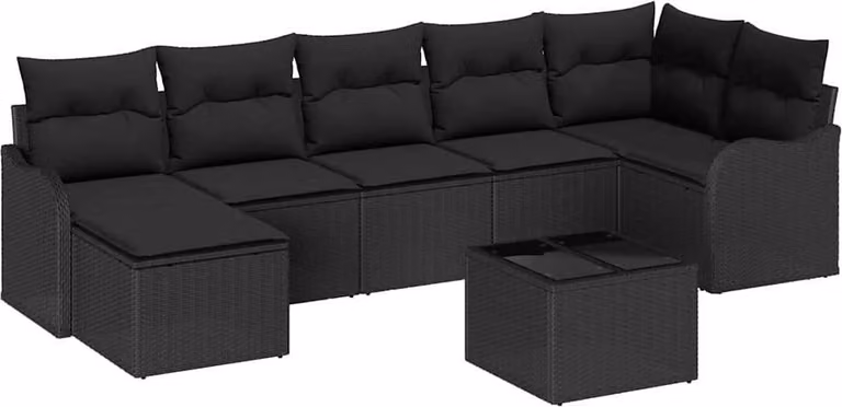 Set Divano da Giardino Nero polyrattan
