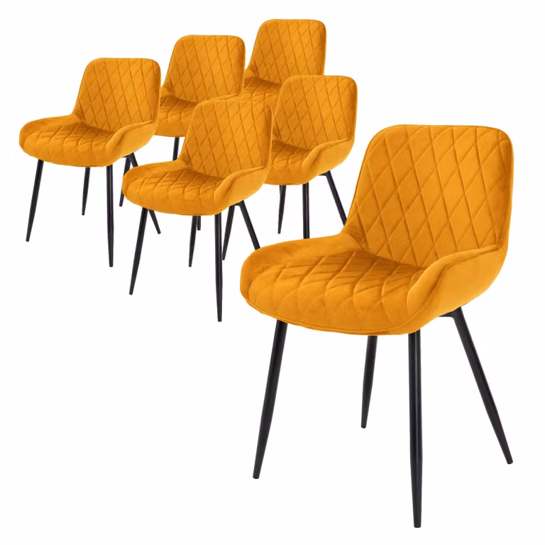 ML-Design set di 6 sedie da pranzo con schienale e braccioli, giallo senape, seduta in velluto, sedia imbottita con gambe in metallo