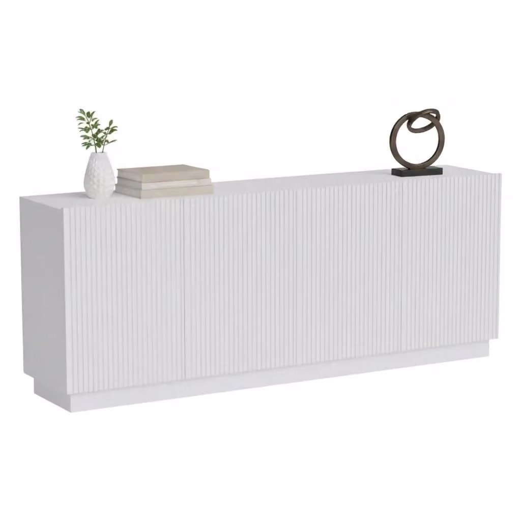 Madia DMORA Masainas, Credenza moderna con 4 ripiani, Bianco opaco, L: 200 cm, P: 40 cm, H: 78 cm – 2