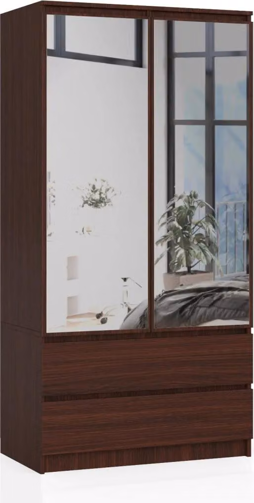 Armadio con cassetti e specchi 90 cm LOTA - wengé