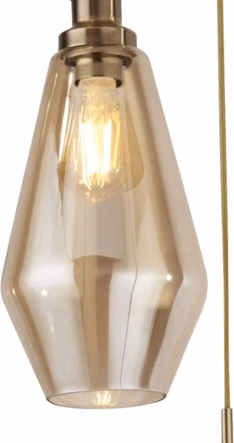 Lampadario Contemporaneo Mia Acciaio Ottone Vetro Ambra 3 Luci E27