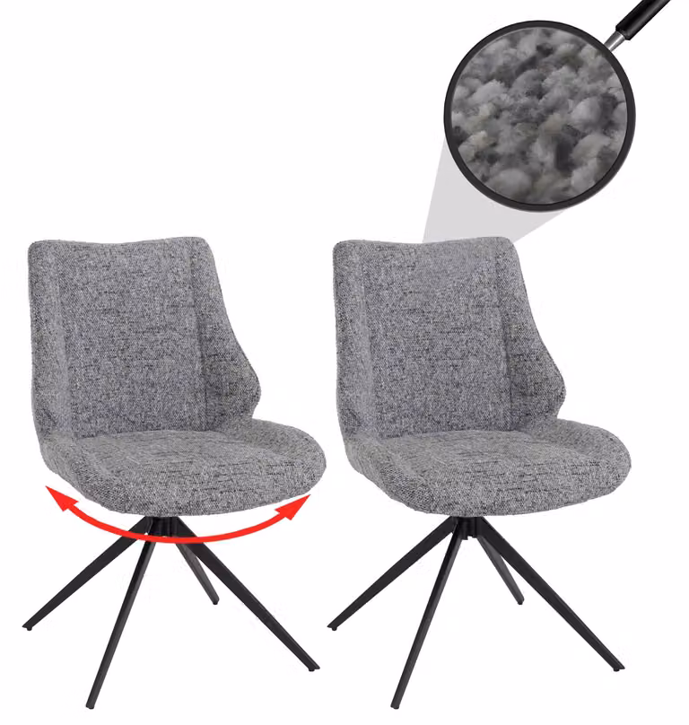 Set di 2 sedie da pranzo HWC-O48, sedia da cucina, girevole con sistema di ritorno automatico, rivestita in tessuto chenille (410g/m²), colore grigio chiaro