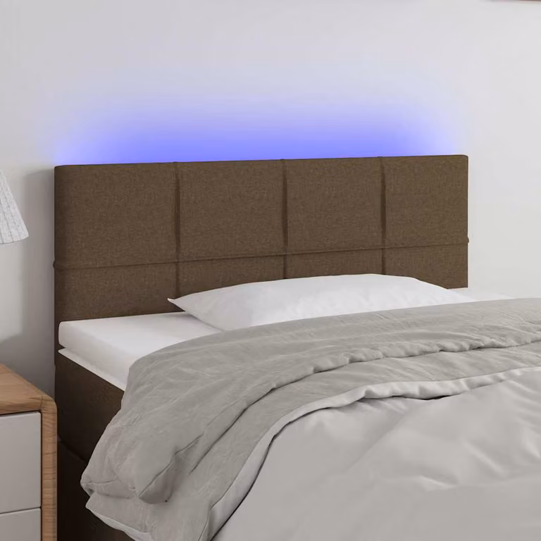 Testiera per letto vidaXL in tessuto marrone scuro con illuminazione LED integrata e porta di ricarica USB, L: 80 cm, P: 5 cm, H: 78-88 cm
