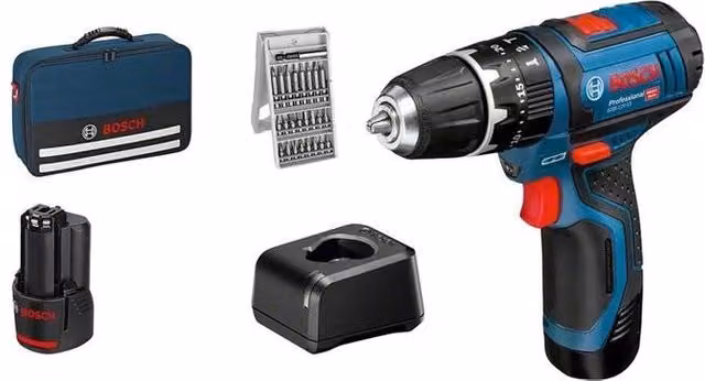Bosch GSB 12V-15 Trapano a Percussione Cordless 12 V con Batteria Ricaricabile Nero Blu