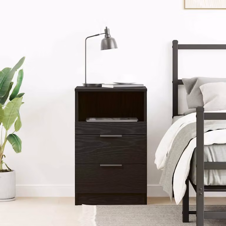 vidaXL Armadio da Notte Moderno in MDF Colore Rovere e Nero L/P/H: 40 x 36 x 65 cm