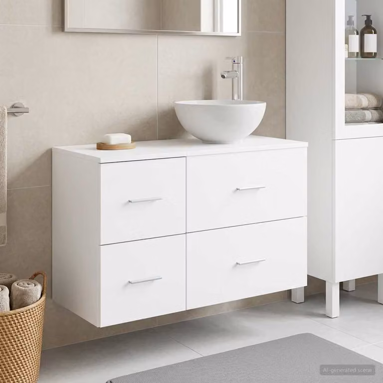 Set di mobili per il bagno moderno vidaXL composto da mobile sottolavabo e pensile a parete in MDF bianco opaco