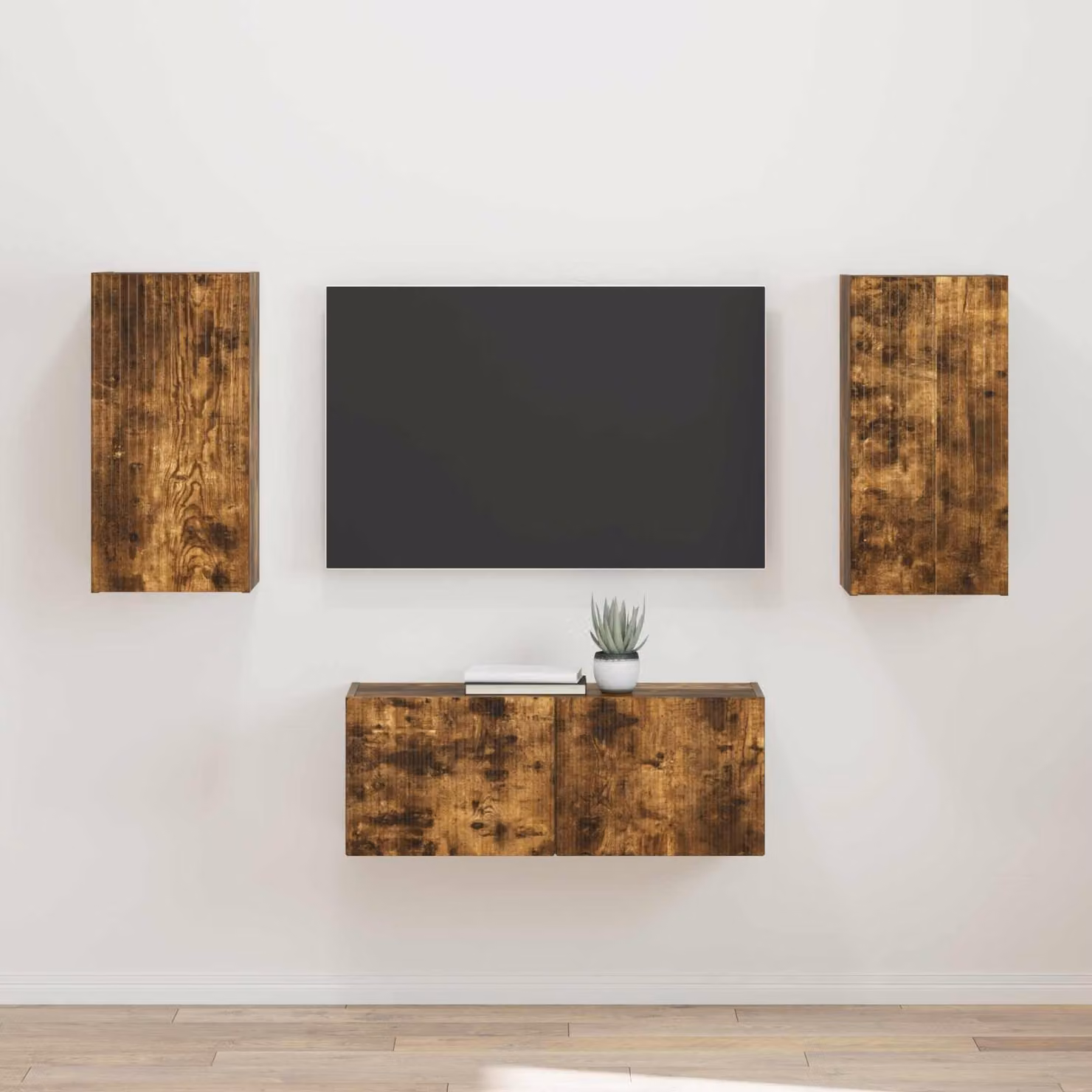 Set di 2 mobili TV moderni vidaXL in legno MDF color rovere fumé marrone – 1