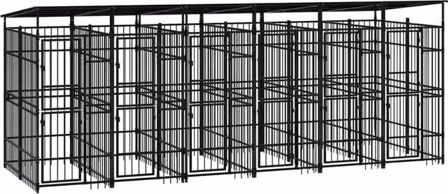 Recinto per cani Outsunny in metallo nero con tetto rimovibile e protezione dalle intemperie, superficie 11,06 m² – 1