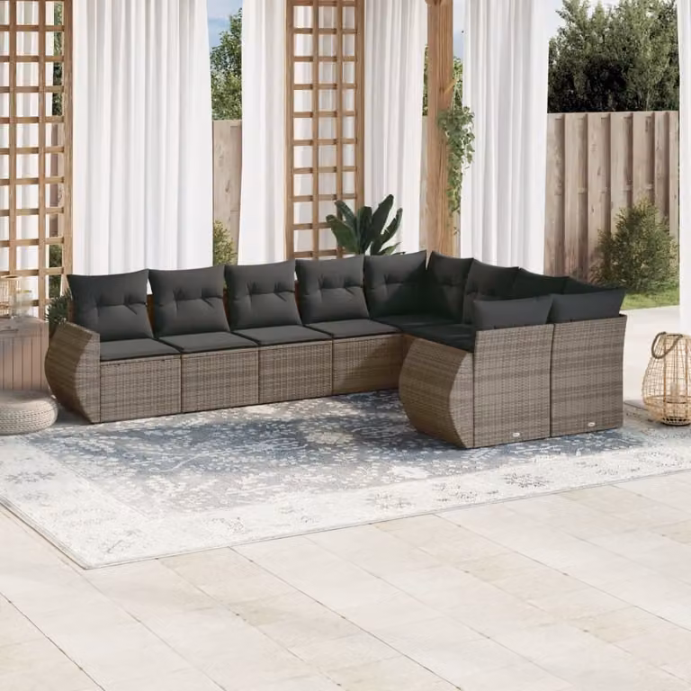 Maison Exclusive - Set Divano da Giardino 9 pz con Cuscini Grigio in Polyrattan