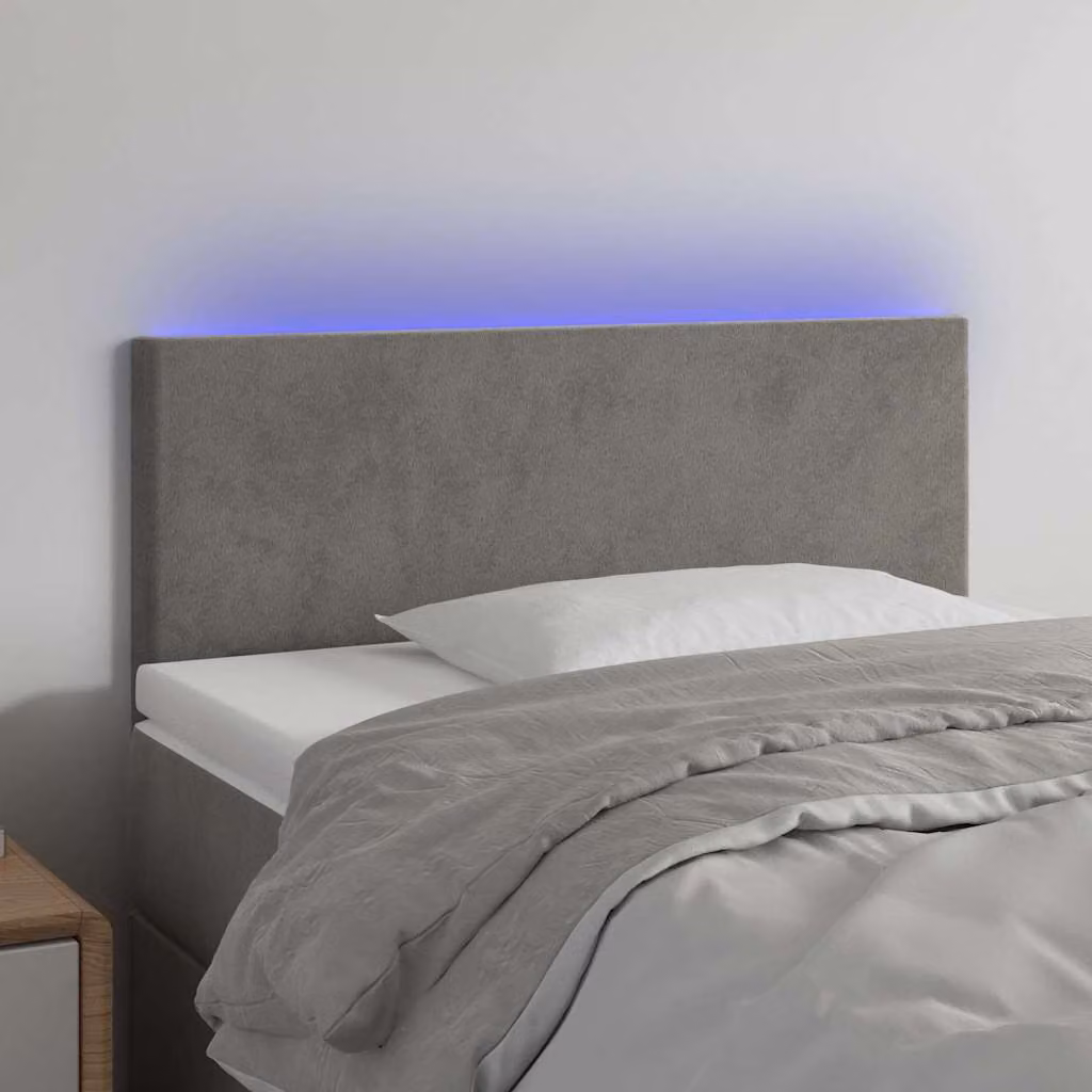 Testiera con LED e porta USB vidaXL in velluto grigio, L 100 cm, P 5 cm, H 78-88 cm