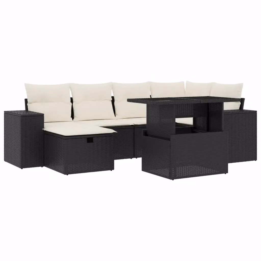 Set Divani da Giardino vidaXL in Polyrattan Nero con 7 Cuscini e Tavolino da Esterno – 2