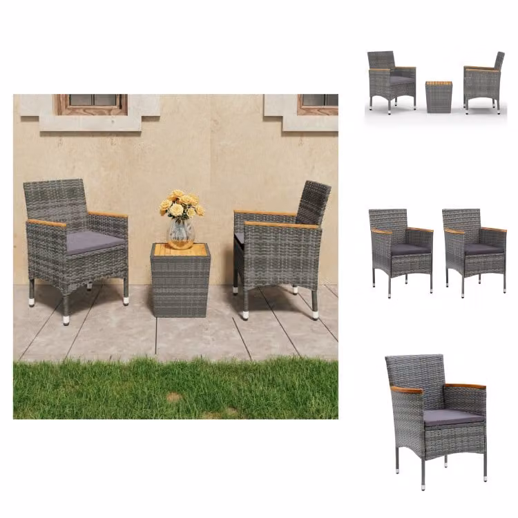 vidaXL Set bistrot 3 pezzi in rattan e legno di acacia grigio - Set di mobili da giardino