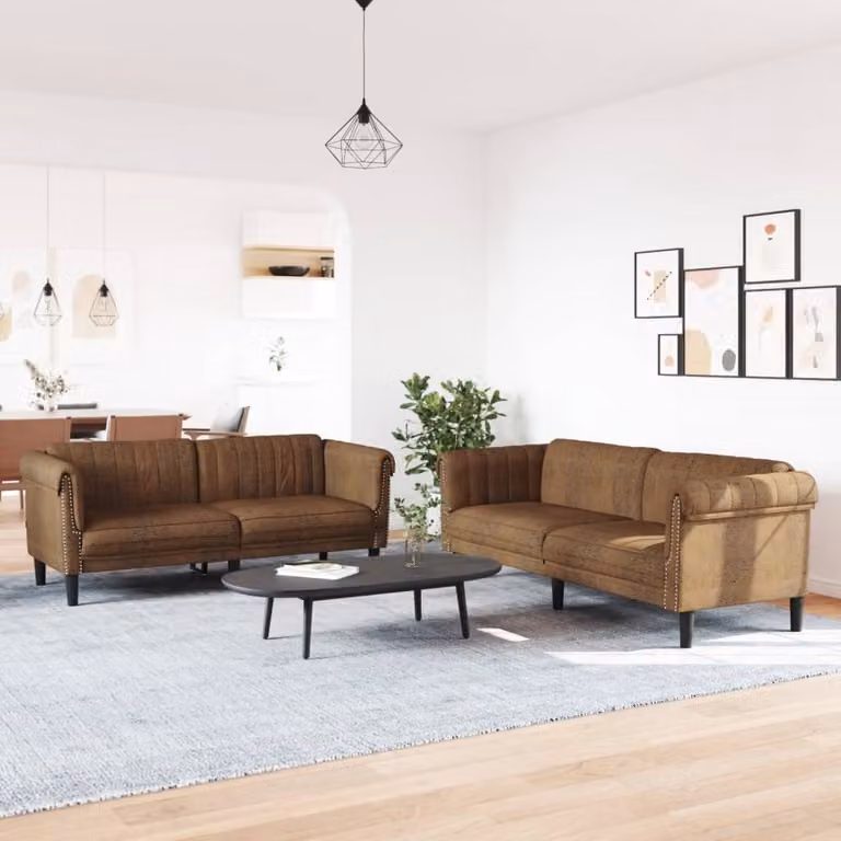 Set di 2 divani vidaXL in velluto marrone con funzione letto e cuscini per il soggiorno
