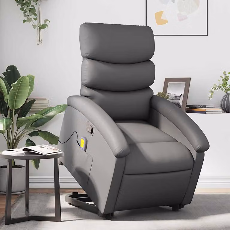 vidaXL Poltrona Alzapersona Reclinabile con Assistenza Elettrica in Similpelle Grigia