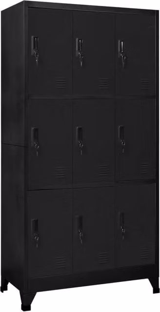 Armadio a schedario moderno design ufficio 90 x 45 x 180 cm 9 ante chiudibili in acciaio nero 02_0047018