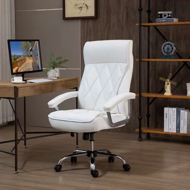 Sedia da ufficio bianca in ecopelle, ergonomica con poggiatesta, altezza regolabile, 66 x 69 x 121 cm