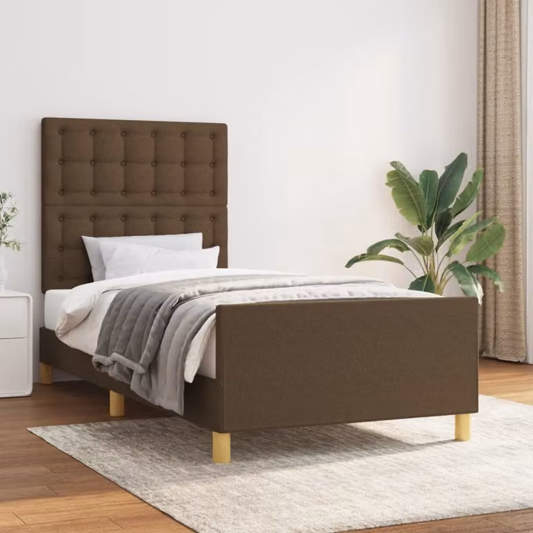 The Living Store Struttura letto con testiera in tessuto marrone scuro 90x200 cm