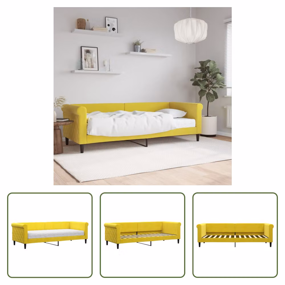 The Living Store Lettino con materasso giallo 80x200 cm in velluto