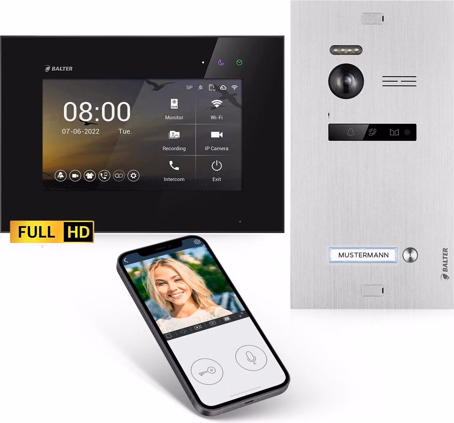 Videocitofono HD con app per smartphone per abitazioni monofamiliari, 1x monitor, Balter EVO HD WLAN nero