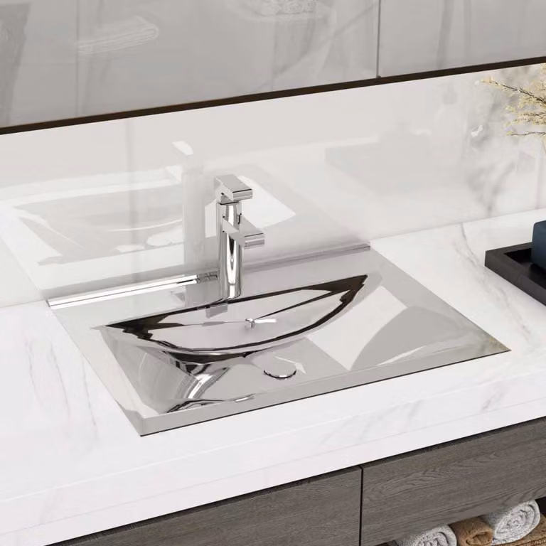 The Living Store Lavabo con troppopieno 60x46x16 cm in Vetroceramica argento
