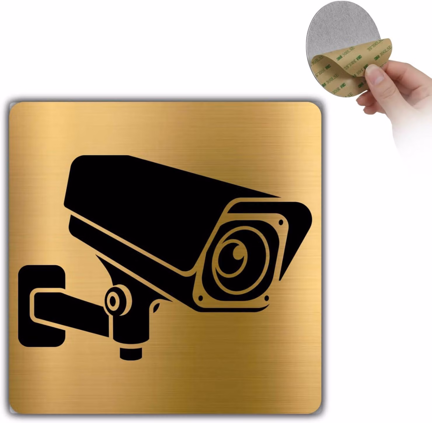 Pannello di segnalazione per videosorveglianza, in alluminio dorato, dimensioni 10x10 cm, per aree private