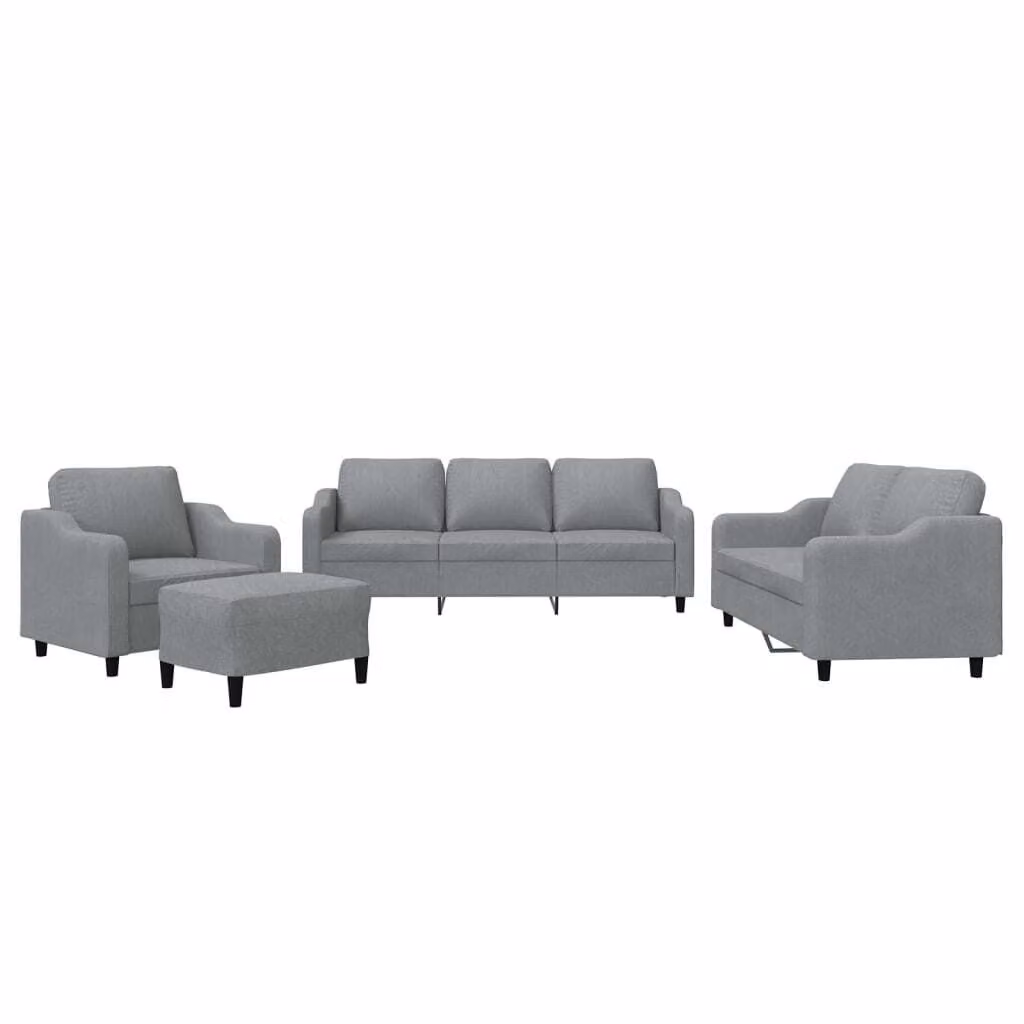 Set di Divani 4 pz con Cuscini Grigio Chiaro in Tessuto