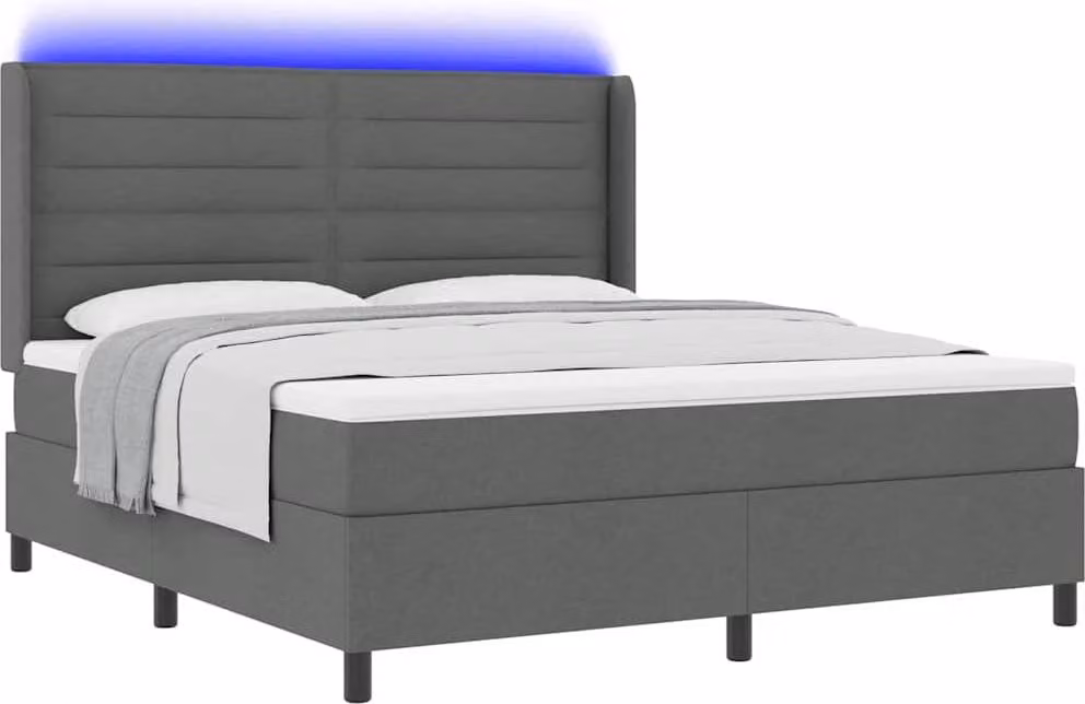 Letto a Sorgente LED Grigio scuro 180 x 200 cm Tessuto