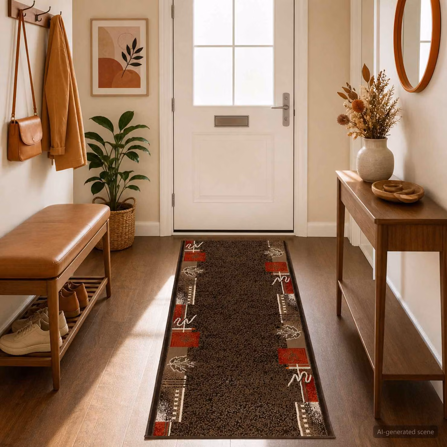 vidaXL Tappeto Runner FLORNES Tessuto Marrone Foglie 80 x 300 cm PP