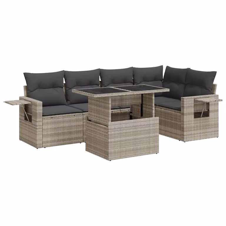 Set Divano da Giardino 6pz con Cuscini Grigio Chiaro Polyrattan