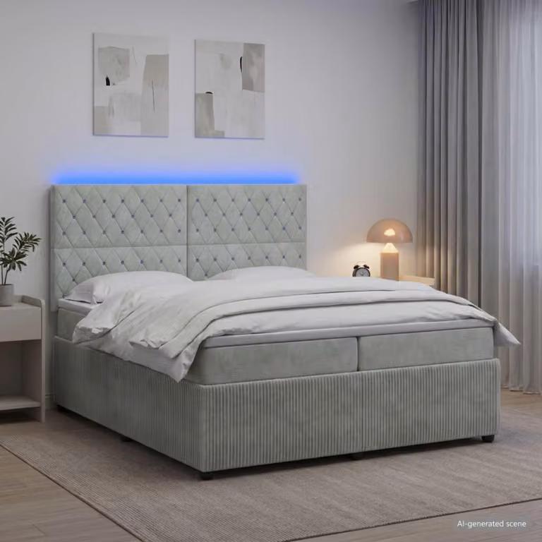 Maison Exclusive - Letto boxspring LED con materasso grigio chiaro 200 x 200 cm velluto