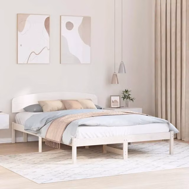Struttura letto moderno vidaXL in pino massello laccato bianco L/P/H: 206.5 x 155.5 x 150 x 200 cm