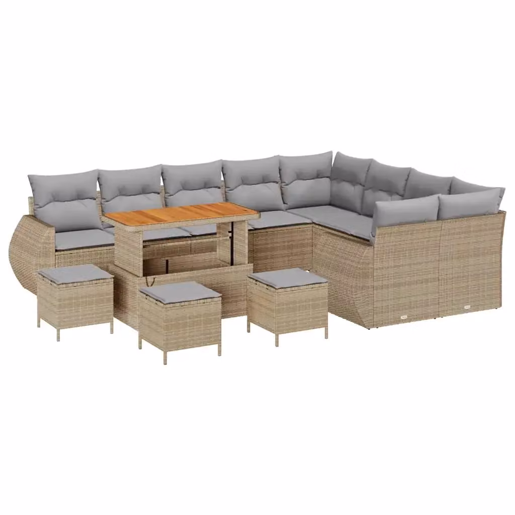 Set Divano da Giardino vidaXL 13 pz in Polyrattan Beige con Cuscini e Tavolino – 2