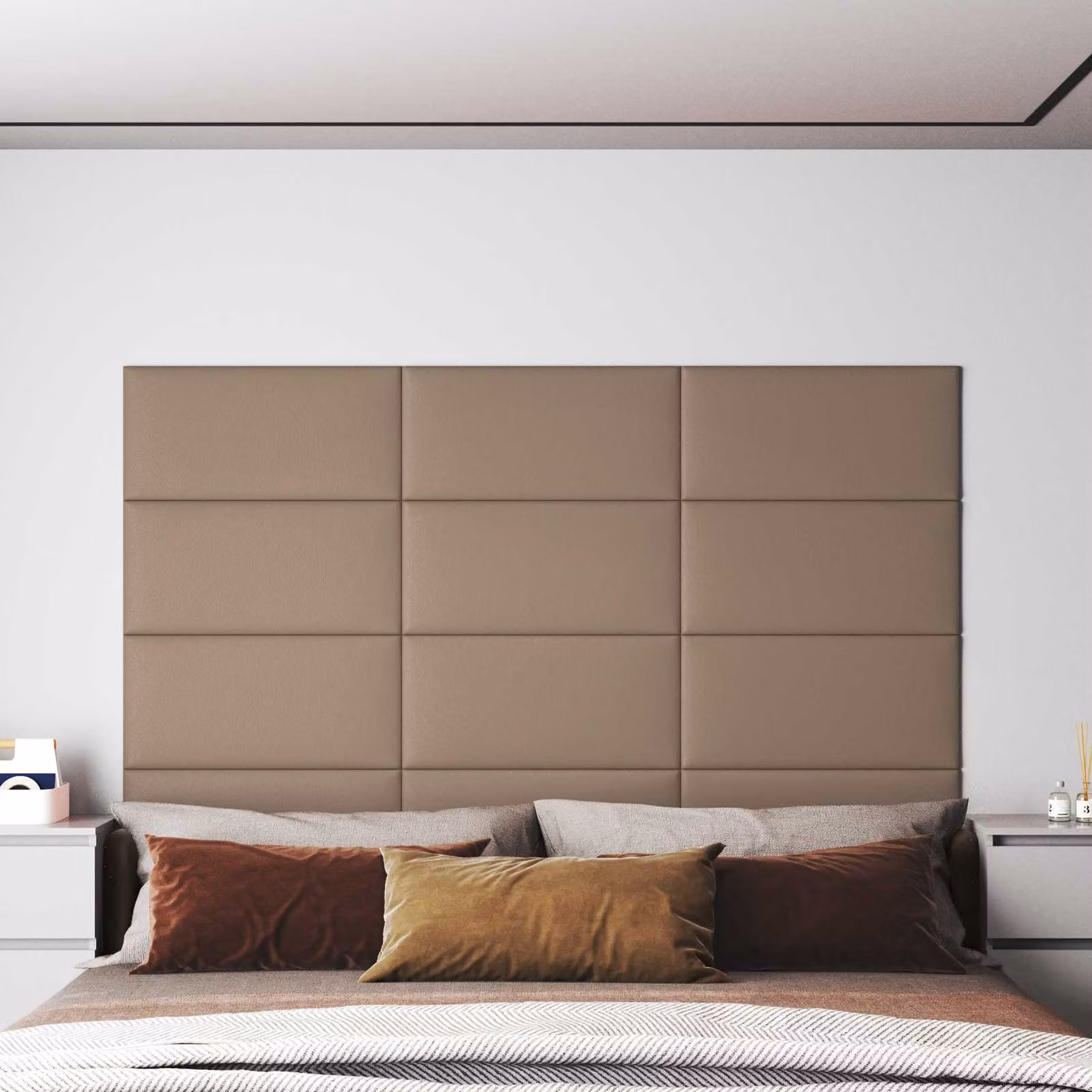 Set di 12 pannelli per testiera da parete vidaXL in tessuto beige, L: 60 cm x H: 30 cm