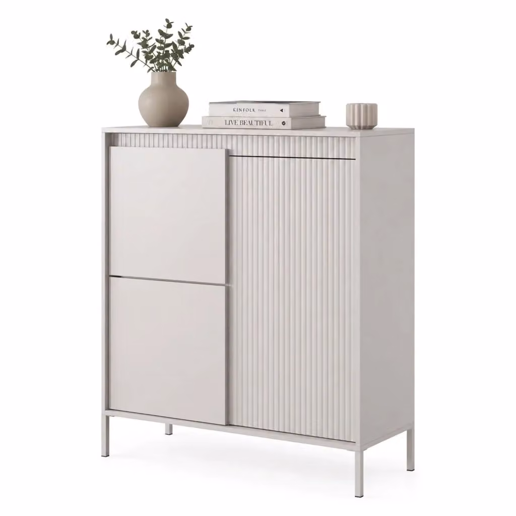 Madia Hatolaro DMORA, Credenza Moderna con 5 Ripiani e Ante a Battente, Beige, L: 104 cm, P: 40 cm, H: 123 cm – 2