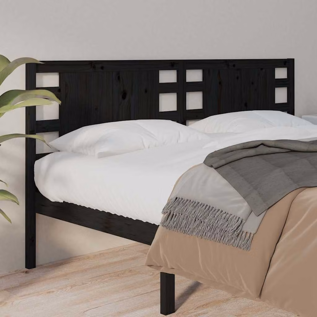 Testiera per letto vidaXL in legno massello di pino nero, stile rustico, L: 126 cm, P: 4 cm, H: 100 cm