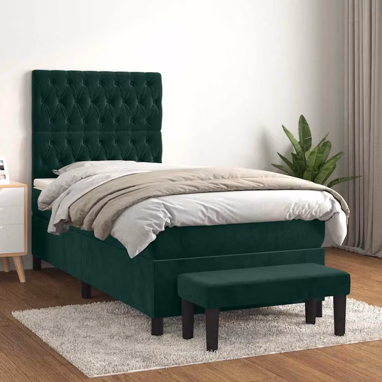 vidaXL Giroletto a Molle Ibrido con Materasso in Velluto Verde e Bianco L/P/H: 203 x 100 x 128 cm