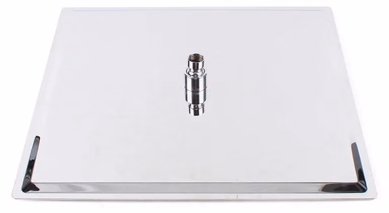 Regenduscia - Soffione quadrato 40x40 cm - Acciaio inossidabile - Rotazione a 360° - Ugelli in gomma - Superficie lucida - Argento