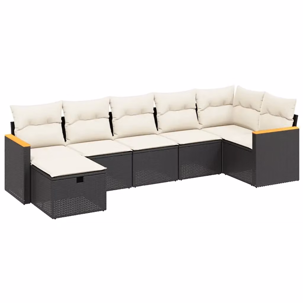 Set Divani da Giardino a L vidaXL con 7 Cuscini, Struttura in Metallo e Polyrattan, Nero e Bianco – 2