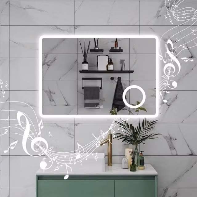 AICA Specchio da bagno 60 x 80 cm, dimmerabile, Blue tooth, Funzione Memoria, antiappannamento, 3 colori, Magnificatore