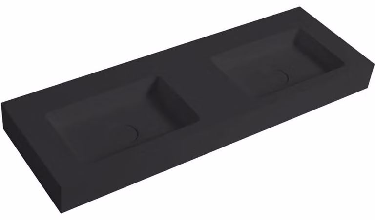 Lavabo doppio in marmo composito Geminia, da montare a parete, colore nero opaco, dimensioni 133x45 cm