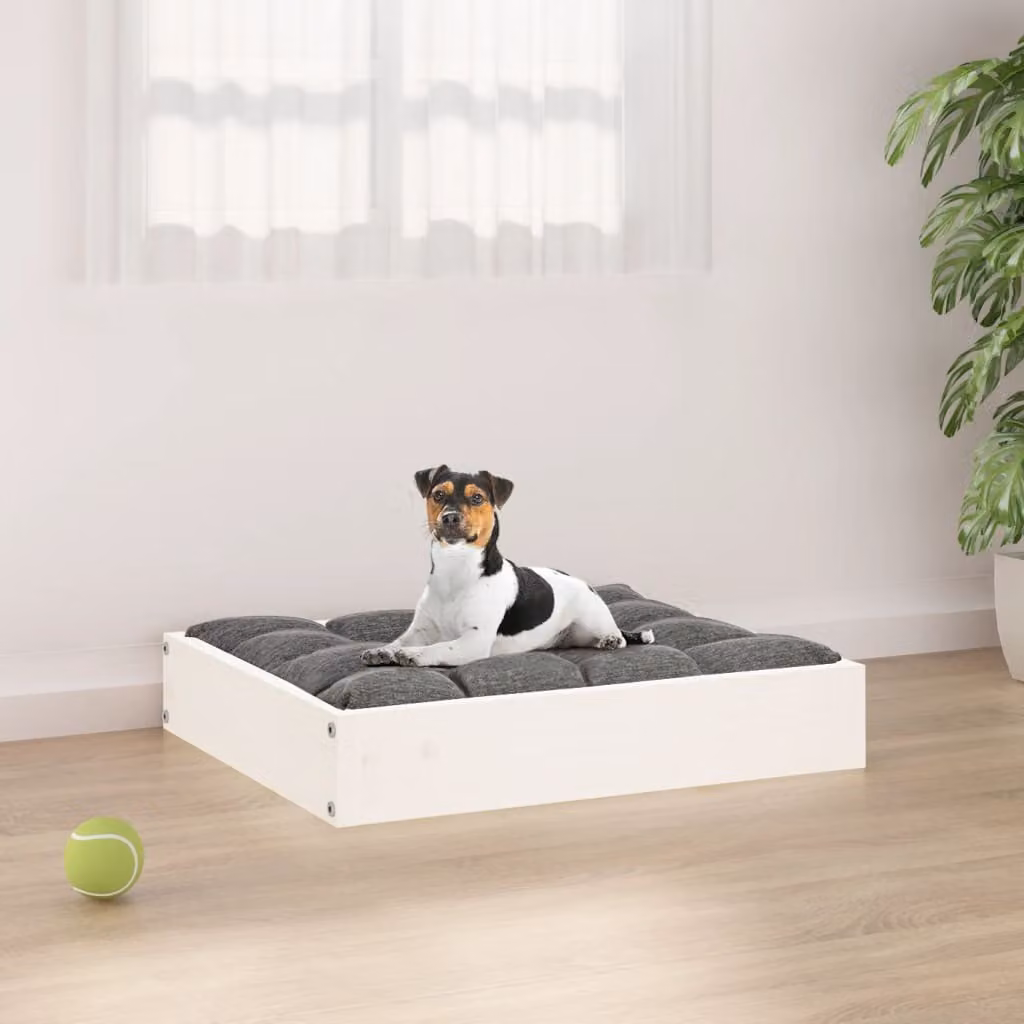 The Living Store Letto per cani bianco 51,5x44x9 cm in legno di pino massiccio
