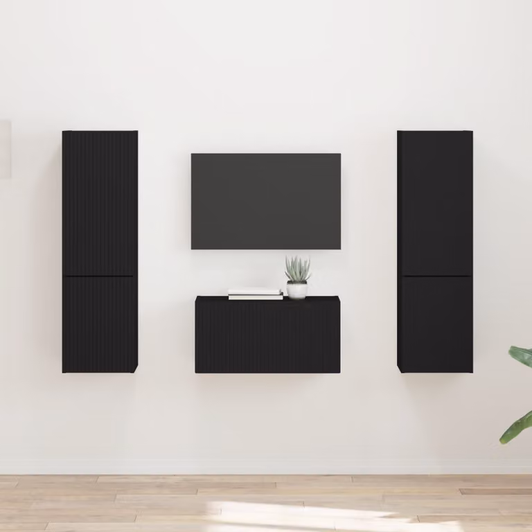 Set mobile TV moderno vidaXL in 5 pezzi nero in legno ingegnerizzato MDF