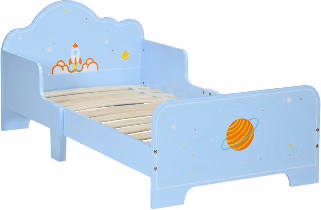 Letto Singolo per Bambini Xylo in Legno Blu con Protezione Laterale L: 143 cm, P: 74 cm, H: 59 cm