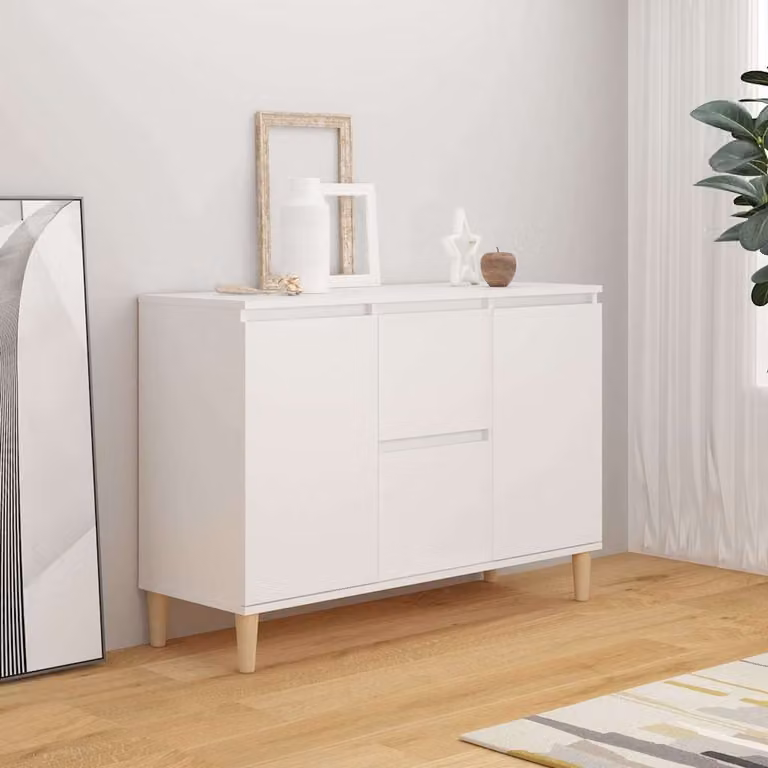 vidaXL Credenza Bianca in Legno Multistrato con Finitura Lucida L: 101 cm, P: 35 cm, H: 70 cm