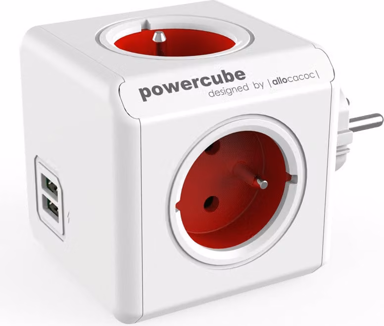ALLOCACOC Allocacoc PowerCube Originale estensione di alimentazione USB di tipo E 4 prese di corrente alternata per interni Rosso