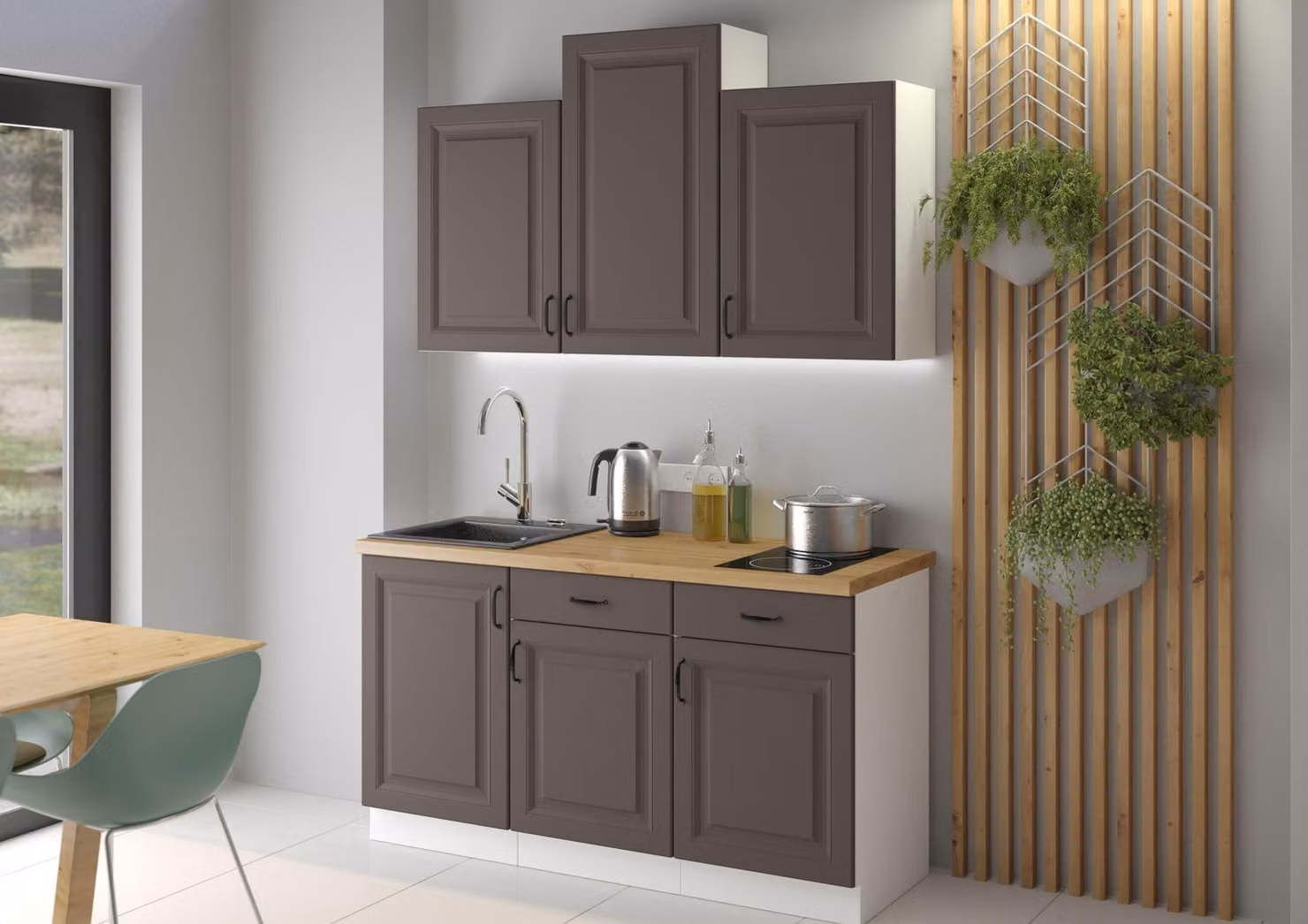 Cucina rustica Stilo Grigio 150 cm Cucina componibile Cucina a blocco Cucina componibile Cucina singola