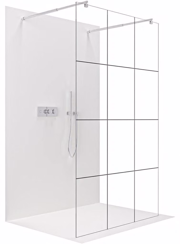 CERANO - Box doccia Walk-in Onyx Duo L/P - 8 mm - montante arrotondato - cromato, vetro industriale - 130x200 cm
