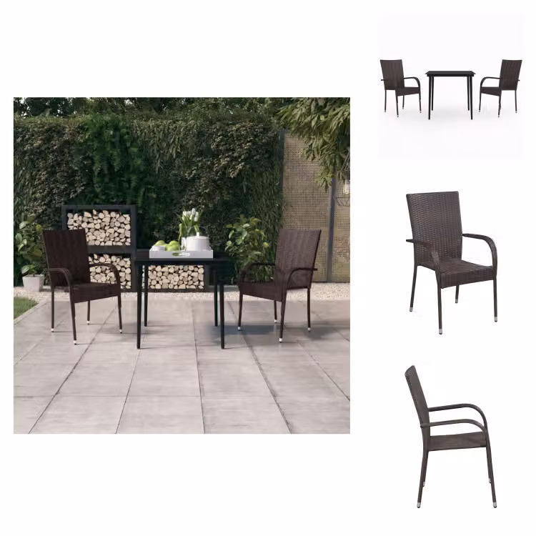vidaXL Set da pranzo da giardino 3 pezzi marrone e nero - Set di mobili da giardino