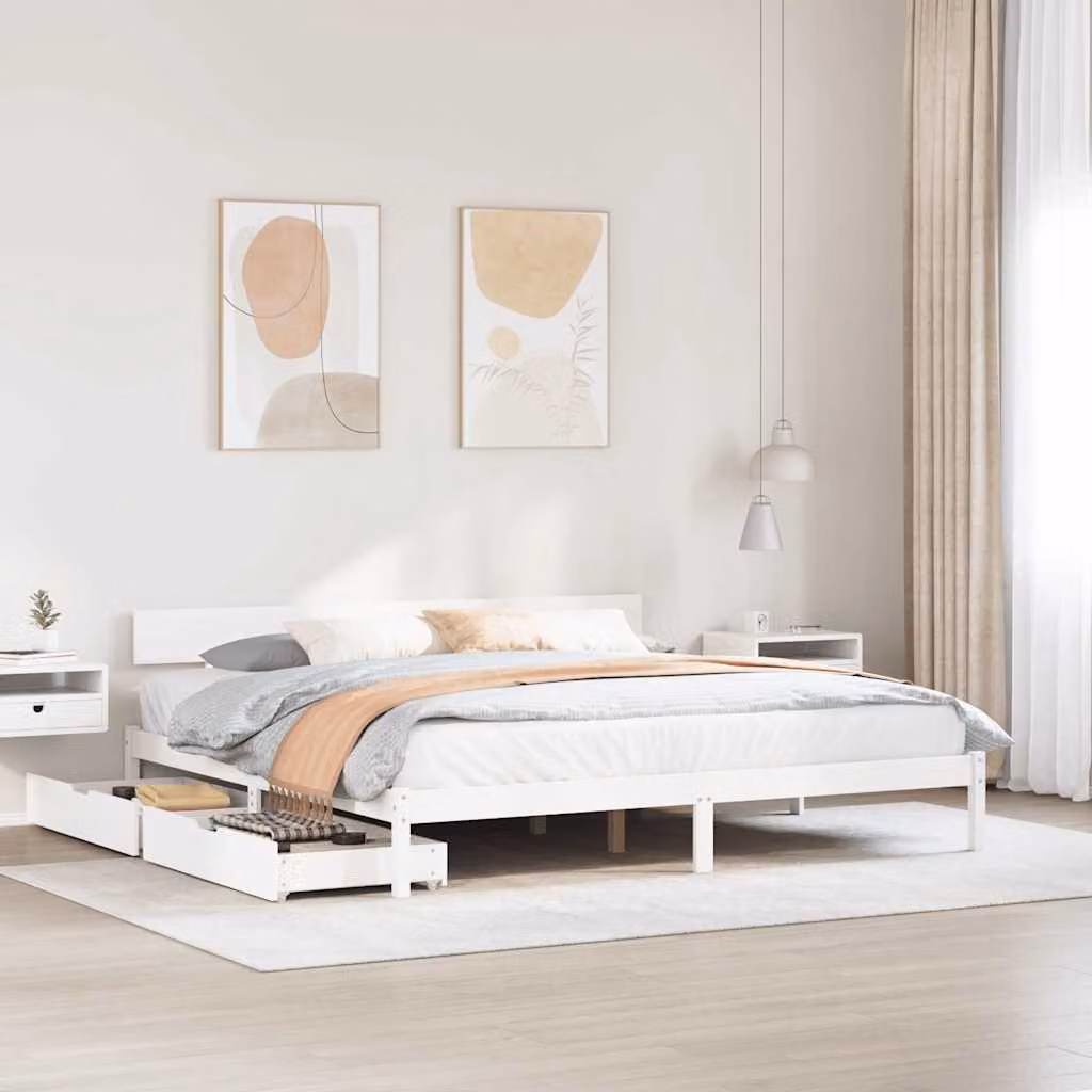 vidaXL Letto in Legno di Pino Massello Bianco con Doghe Rigide L/P/H: 180 x 200 x 100 cm