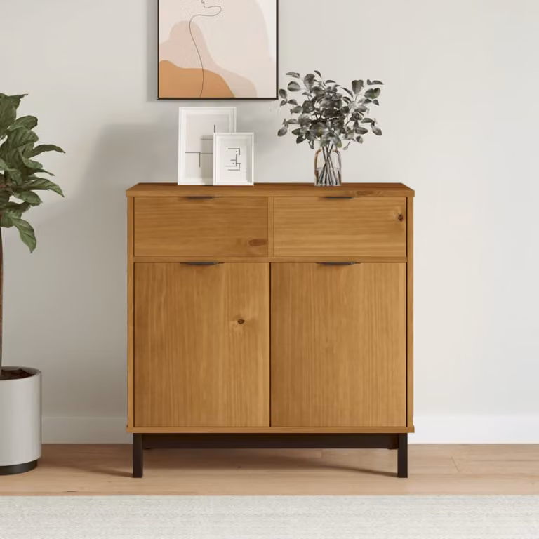Credenza moderna vidaXL FLAM in legno massello di pino, colore marrone, L 80 cm x P 40 cm x H 80 cm